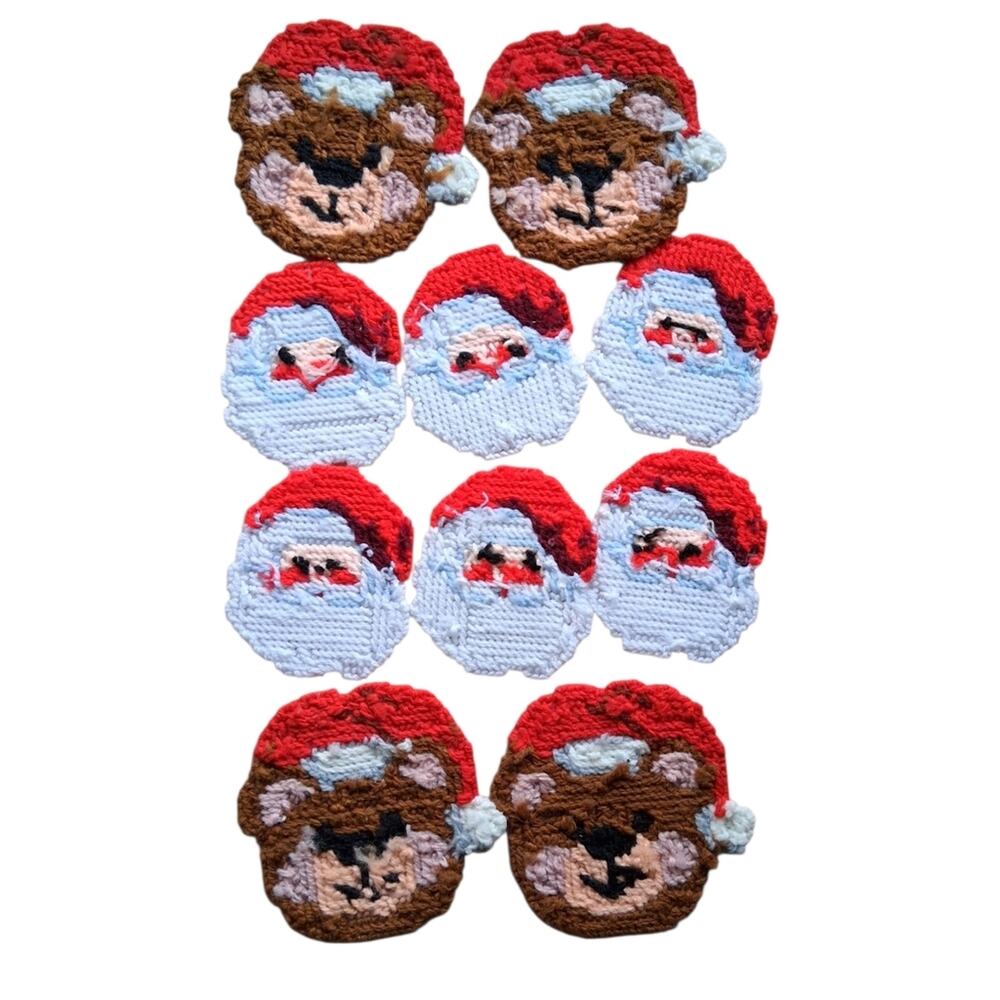 Vintage Christmas Santa & Bear Cross Stitch Coasters - Picture 2 of 4
